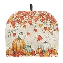 Autumn Maple Leaf Pumpkin Insulated Teapot Dust Cover, Tea Cosy with Hanging Loop Thermal Insulation Breakfast Warmer, Home Kitchen Table Hotel Tea Party Thanksgiving Decor