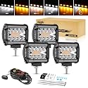 Auxbeam 4 Inch 240W LED Pods, Amber White Fog Light Strobe Lights, 4 Packs