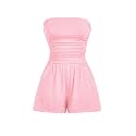 AUXDIO Women Summer Casual Strapless Romper Sleeveless Off Shoulder Short Jumpsuits 2026 Beach Vacation Clothes