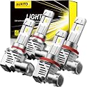 AUXITO 9005/H8/H9/HB3/H11 Light Bulbs, 6500K Cool White, 180,000LM Brighter, Plug-and-Play, Pack of 4
