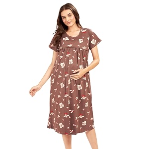 AV2 Women Cotton Calf Length Feeding Nighty