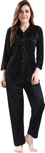 av2 women shirt  pyjama set black solid