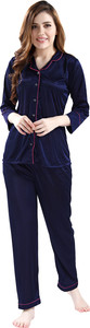 av2 women solid blue shirt  pyjama set