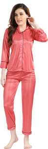 av2 women solid orange shirt  pyjama set