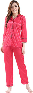 av2 women shirt  pyjama set pink solid