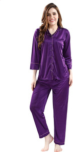 av2 women solid purple shirt  pyjama set