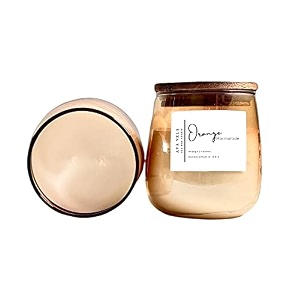 lustre finish golden glass jar soy wax scented candle - fragrance orange marmalade - 48hrs burn time
