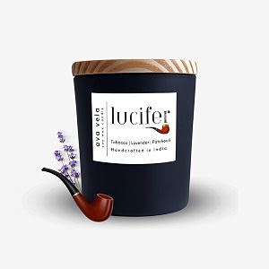 matte black soy wax scented candle - fragrance lucifer tobacco  lavender  musk - 40 hours burn time