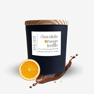 scented candle matte black glass jar soy wax - fragrance chocolate orange truffle - 40hrs burn time