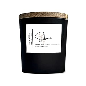 scented candle soy wax matte black glass jar - fragrance sakura japanese cherry blossom  white magnolia - 40hrs burn time