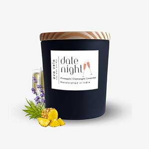 scented candle soy wax matte black - fragrance date night champagne  pineapple  lavender 40hrs burn time
