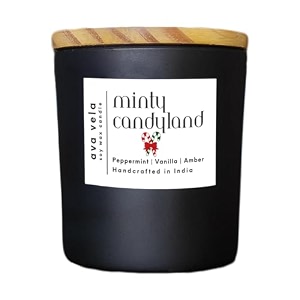 scented candle soy wax matte black glass jar - fragrance candy cane peppermint  vanilla  amber christmas gift holiday candle- 150gm