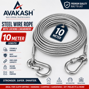 avakash 10 meter steel wire rope cloth drying cable with locking hooks stainless steel clothesline