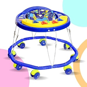 avani metrobuzz baby activity walker foldable with music and funky light bar for 6 months to 18 months old baby pink
