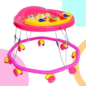 avani metrobuzz baby activity walker foldable with music and funky light bar for 6 months to 18 months old baby pink