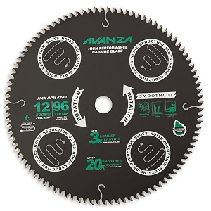 avanza full-kerf tct saw blade 12 x 96 best suited for cutting plywoods and laminates smoothest durashield coated and anti-vibration technology in-built