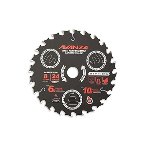 avanza full-kerf tct saw blade 8 x 24 best suited for ripping woods and framing purposes super fast durashield coated and anti-vibration technology in-built 834 200mm x 24t fast
