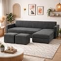 Avarion Luxe Velvet Suede Fabric 4 Seater RHS L Shape Sofa Set | with 2 Ottoman &amp; Modular Lounger | Comfortable &amp; Spacious Seating | Modern Sofa Set for Living Room – Dark Grey