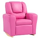 AVAWING Kids Recliner Chair with Cup Holder, Leather Toddler Recliner with Adjustable Backrest, Curved Rocking Legs and Comfy Armrests for Bedroom or Nursery, Pink