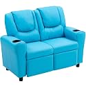 AVAWING Toddler Recliner, Double Children Couch with Cup Holder, PU Leather Kids Sofa, Kids Loveseat w/Adjustable Footrest &amp; Headrest for Boys and Girls 3+ Age Group, Blue