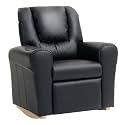 AVAWING Kids Recliner Chair with Cup Holder, Leather Toddler Recliner with Adjustable Backrest, Curved Rocking Legs and Comfy Armrests for Bedroom or Nursery (Black)