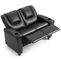 AVAWING Toddler Recliner, Double Kids Couch with Cup Holder, PU Leather Kids Sofa, Kids Loveseat w/Adjustable Footrest & Headrest for Boys and Girls 3+ Age Group, Classic Black