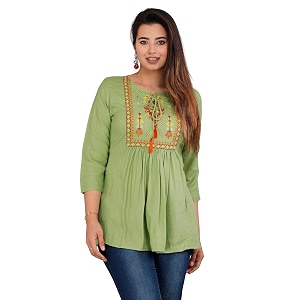 Avayayat Womens Rayon Classic Heavy Embroidery Top