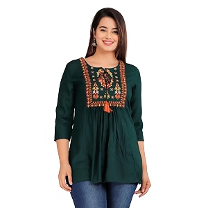 Avayayat Womens Rayon Classic Heavy Embroidery Top