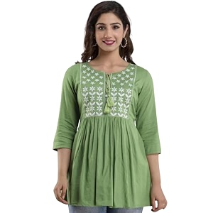 Avayayat Womens Rayon Classic Heavy Embroidery Top