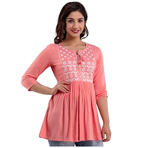 Avayayat Womens Rayon Classic Heavy Embroidery Top
