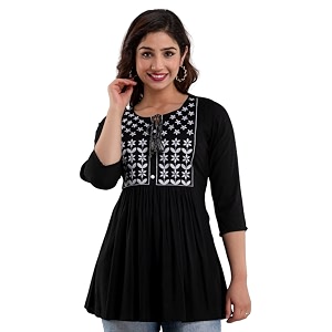 Avayayat Womens Rayon Classic Heavy Embroidery Top