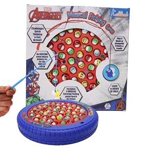 avengers musical fishing game for kids - electronic rotating board with 45 fishes amp 4 poles battery operated interactive educational toy for boys amp girls age 3 years red ocean theme