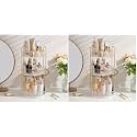 Aveniee 3-Tier 360° Rotating Makeup Organizer, Clear Spinning Perfume Cosmetic Storage for Vanity Countertop, Sturdy Metal Pole Skincare Holder Stand for Bathroom Dresser, White (Pack of 2)