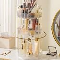 Aveniee 360° Rotating Makeup Organizer for Vanity, Perfume Skincare Bathroom Countertop Organizers, 3 Tier Spinning Skincare Storage with Brush Holder for Lipstick Cosmetic Lotion,White