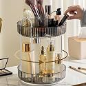 Aveniee 360° Rotating Makeup Organizer for Vanity, Upagraded Perfume Skincare Bathroom Counter Organizers with Brush Divider, Two Tier Spinning Lipstick Cosmetic Lotion Storage,Grey