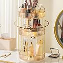 Aveniee 360° Rotating Makeup Organizer for Vanity, Upagraded Perfume Skincare Bathroom Counter Organizers with Brush Divider, 3 Tier Spinning Lipstick Cosmetic Lotion Storage,Gold