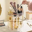 Aveniee 360 Rotating Makeup Organizer for Vanity, Upagraded Perfume Skincare Bathroom Counter Organizers with Brush Divider, Two Tier Spinning Lipstick Cosmetic Lotion Storage,White