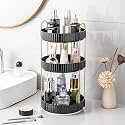 Aveniee 360 Rotating Makeup Organizer for Vanity, Large Spinning Bathroom Counter Organizer Shelf Holder for Cosmetics, Skin Care, Lipsticks,3 Tiers, Black