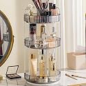 Aveniee 360° Rotating Makeup Organizer for Vanity, Upagraded Perfume Skincare Bathroom Counter Organizers with Brush Divider, 3 Tier Spinning Lipstick Cosmetic Lotion Storage,Grey