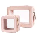 Aveniee Clear Makeup Bag Set (2-Piece Mini &amp; Midi) - Travel Toiletry Organizer for Women, Waterproof Cosmetic Pouch &amp; Car Accessory for Travel Size Toiletries, Pink