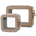 Aveniee Clear Makeup Bag Set (2-Piece Mini & Midi) - Travel Toiletry Organizer for Women, Waterproof Cosmetic Pouch & Car Accessory for Travel Size Toiletries, Taupe