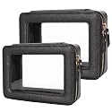 Aveniee Clear Makeup Bag Set,Portable Travel Toiletry Bag Cosmetic Case for Women,Vegan Leather Make Up Pouch Organizer Car Bag for Essentials 2pcs,Middle &amp; Large,Black