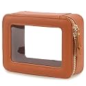 Aveniee Clear Makeup Bag, Travel Toiletry Case for Women, Cosmetic Pouch with Zippers, Car Storage Organizer for Essentials,Brown,Medium Classic
