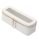 Aveniee Clear Makeup Brush Bag,Slim Cosmetic Brush Holder,Small Toiletry Bag Mini Travel Case for Women,Thin Make up Bags with Dual Zipper,Cute Travel Essentials Organizer,White