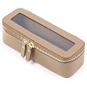 Aveniee Clear Makeup Brush Bag, Slim Cosmetic Brush Holder, Small Travel Toiletry Bag for Women, Thin Make up Bags with Dual Zipper, Mini Travel Essentials Organizer - Taupe
