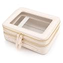 Aveniee Large Clear Makeup Bags, Double Layer Cosmetic Bags with Separate Brush Compartment, Travel Toiletry Bag Cosmetic Train Case, Travel Accessories Organizer for Women(2 Layers, White)