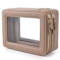 Aveniee Large Clear Makeup Bags, Double Layer Cosmetic Bags with Separate Brush Compartment,Travel Toiletry Bag Train Case,Travel Accessories Organizer for Women,2 Layers,Brown