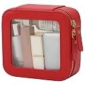 Aveniee Mini Clear Makeup Bag, Small Cosmetic Bags Travel Toiletry Pouch Organizer, TSA Approved Make up Case with Zipper, Car Bag for Essentials,Red