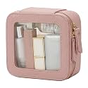 Aveniee Mini Clear Makeup Bag, Small Cosmetic Bags Travel Toiletry Pouch Organizer, TSA Approved Make up Case with Zipper, Car Bag for Essentials,Dusty Pink