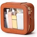 Aveniee Mini Clear Makeup Bag, Small Cosmetic Bags Travel Toiletry Pouch Organizer, TSA Approved Make up Case with Zipper, Car Bag for Essentials,Brown